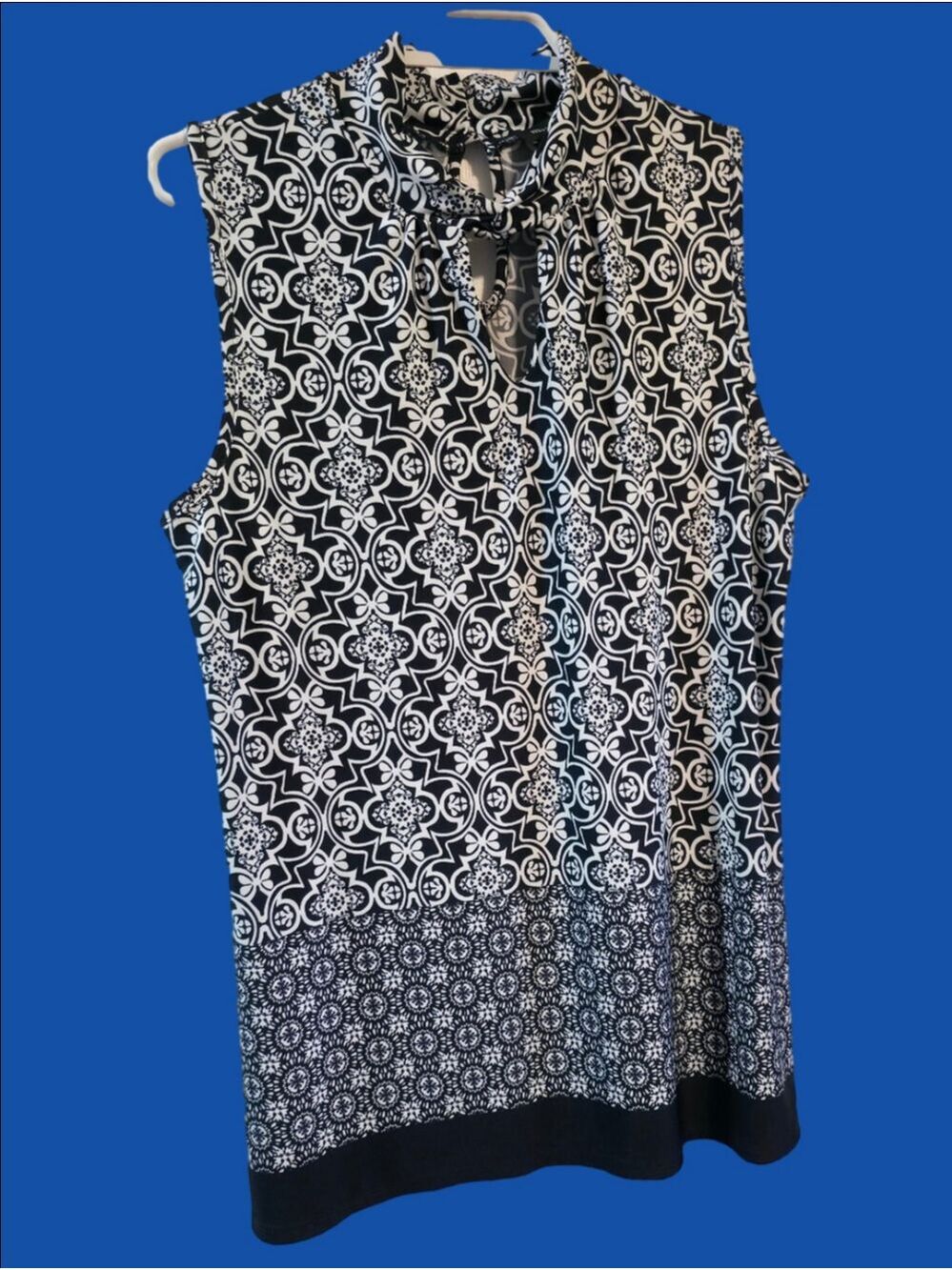 4/$67 Deal! Mandy Evans Sleeveless Navy & White Patterned Top